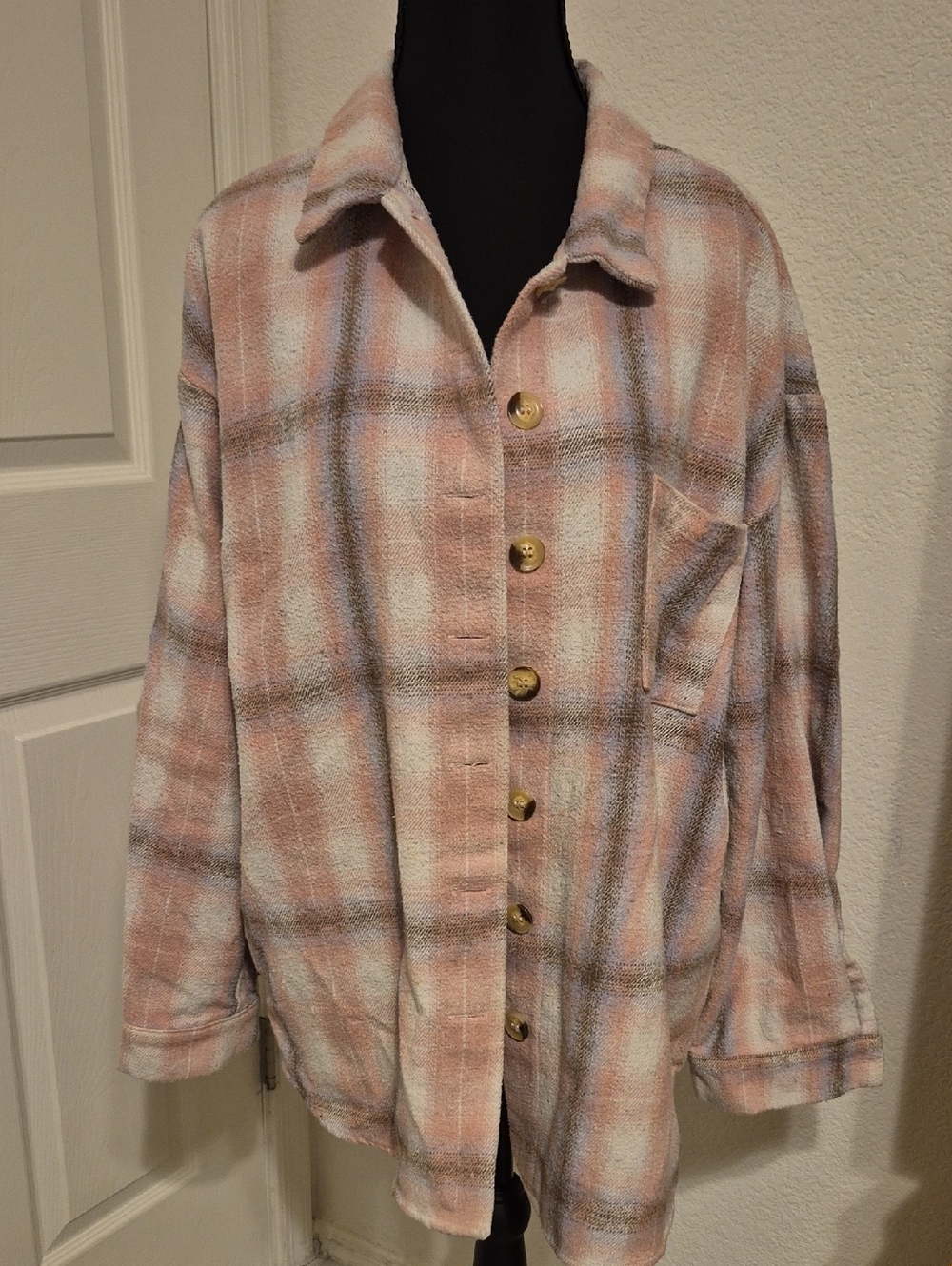 zeagoo Blush Multi Plaid Button-Front Shirt Jacket